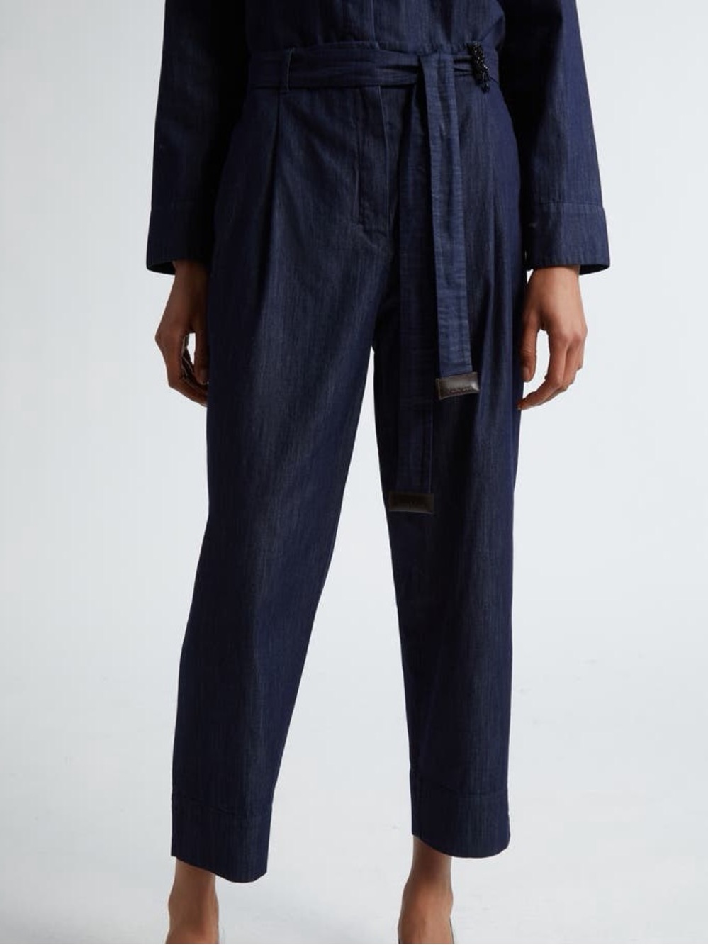 MaxMara Navy Cropped High-Waist Tapered Pants